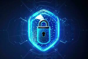 Cyber security concept with padlock on circuit board background photo