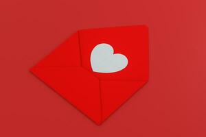 Red package with love heart inside, festive theme, 3d rendering photo