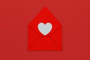 rojo paquete con amor corazón adentro, festivo tema, 3d representación foto