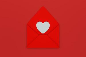 Red package with love heart inside, festive theme, 3d rendering photo