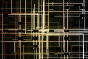 Golden cyber space with crossed glowing lines, 3d rendering. photo