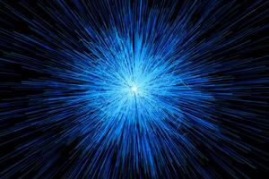 Blue glowing radial lines, magical lines, 3d rendering. photo