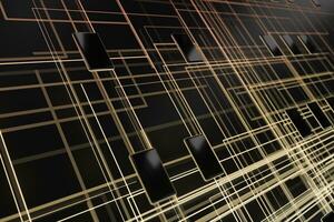 Golden cyber space with crossed glowing lines, 3d rendering. photo