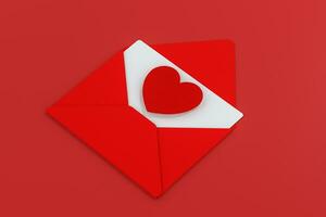 Red package with love heart inside, festive theme, 3d rendering photo