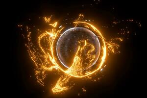 Glowing particles surrounding around the planet, 3d rendering. photo