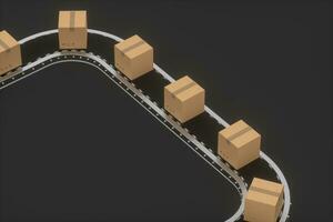 Boxes moving on the conveyor belt, 3d rendering. photo