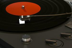 The dark vinyl record player on the table, 3d rendering. photo