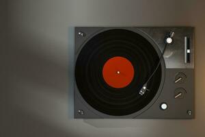 The dark vinyl record player on the table, 3d rendering. photo