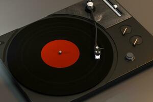 The dark vinyl record player on the table, 3d rendering. photo