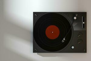 The dark vinyl record player on the table, 3d rendering. photo