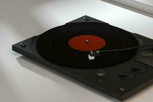 The dark vinyl record player on the table, 3d rendering. photo