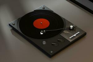 The dark vinyl record player on the table, 3d rendering. photo