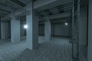 Cement and reinforcement with projectors, 3d rendering photo