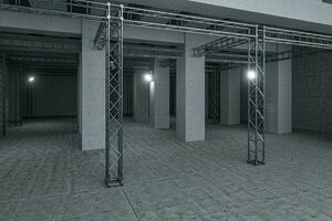 Cement and reinforcement with projectors, 3d rendering photo