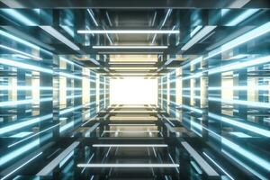 Empty room with glowing lines, 3d rendering. photo