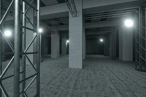 Cement and reinforcement with projectors, 3d rendering photo