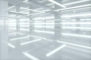 Empty bright room with glowing lines, 3d rendering. photo