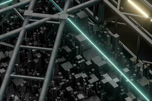 Steel reinforcement with dark background, 3d rendering. photo