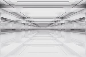 Empty bright room with glowing lines, 3d rendering. photo
