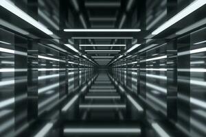 Empty room with glowing lines, 3d rendering. photo