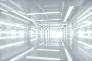 Empty bright room with glowing lines, 3d rendering. photo