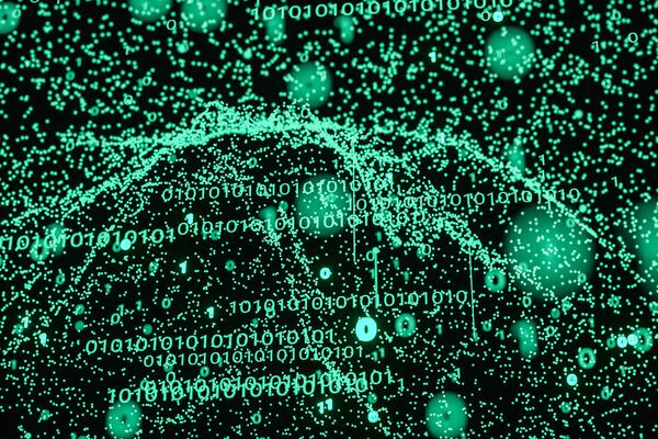 Glowing binary digit with dark background, 3d rendering