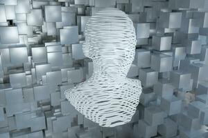 The head of the virtual robot with concepts of artificial intelligence, 3d rendering. photo