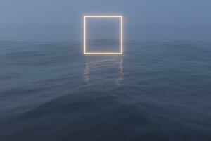 Glowing frame floating on the lake in the evening, 3d rendering. photo