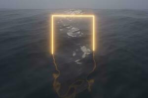 Glowing frame floating on the lake in the evening, 3d rendering. photo