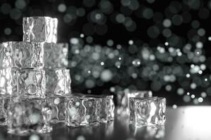 Ice cubes stacked each other with black background, 3d rendering. photo