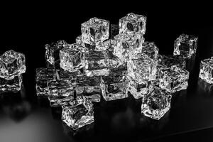 Ice cubes stacked each other with black background, 3d rendering. photo