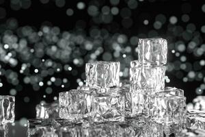 Ice cubes stacked each other with black background, 3d rendering. photo