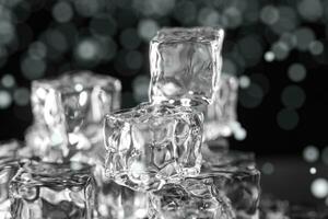 Ice cubes stacked each other with black background, 3d rendering. photo