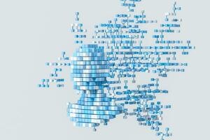 el cabeza de el virtual robot con conceptos de artificial inteligencia, 3d representación. foto