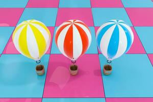 Multiple hot-air balloon with colorful background, 3d rendering. photo