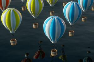 Hot air balloon flying over the ocean, 3d rendering. photo