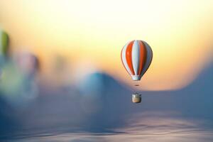 Hot air balloon flying over the ocean, 3d rendering. photo