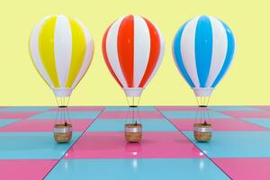 Multiple hot-air balloon with colorful background, 3d rendering. photo
