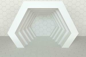 hexagonal túnel espacio con hexágono cubitos, 3d representación. foto