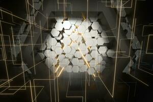 Hexagonal tunnel space with hexagon cubes, 3d rendering. photo