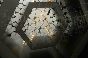 Hexagonal tunnel space with hexagon cubes, 3d rendering. photo