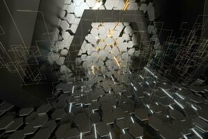 Hexagonal tunnel space with hexagon cubes, 3d rendering. photo