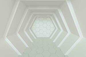 hexagonal túnel espacio con hexágono cubitos, 3d representación. foto