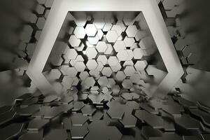 Hexagonal tunnel space with hexagon cubes, 3d rendering. photo