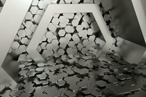 Hexagonal tunnel space with hexagon cubes, 3d rendering. photo