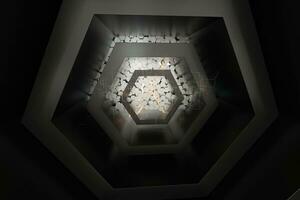 Hexagonal tunnel space with hexagon cubes, 3d rendering. photo