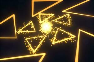 Glowing triangles and particles with dark background, 3d rendering. photo