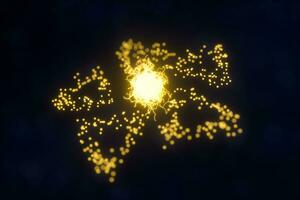 Glowing triangles and particles with dark background, 3d rendering. photo