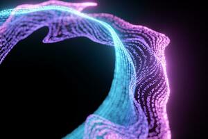 Glowing and flowing particles with dark background, 3d rendering. photo