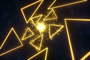 Glowing triangles and particles with dark background, 3d rendering. photo